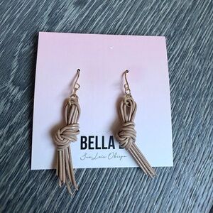 Bella B Faux Leather Fringe Knot Bohemian Lightweight Dangle Earrings in Beige